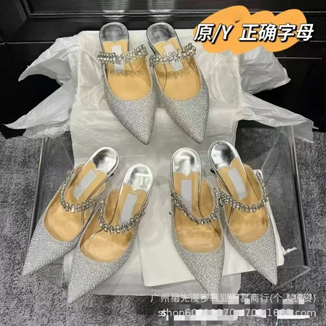 Jimmy Choo High Heels Bing crystal-strap pointed-toe mules product detail image 2