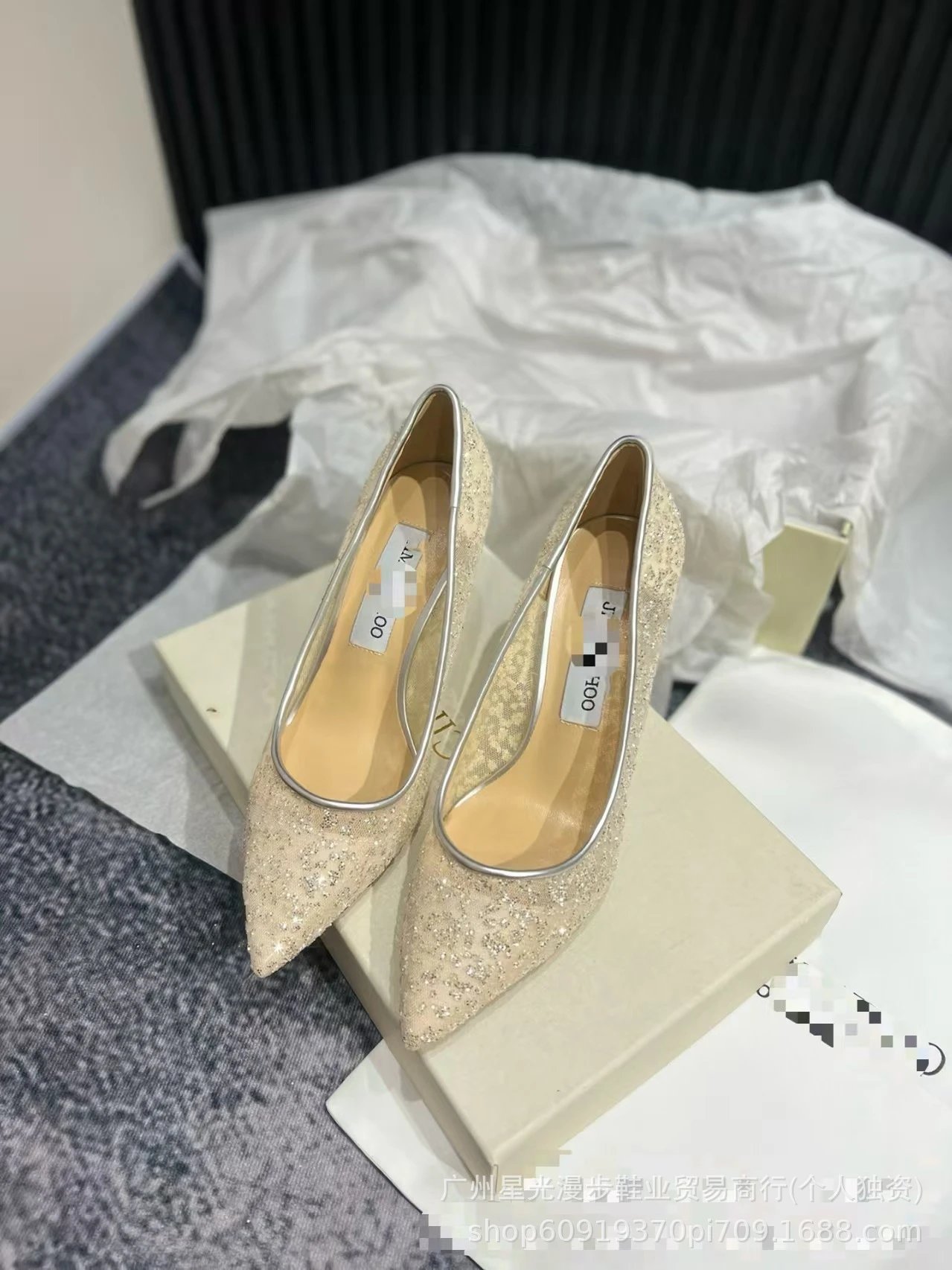 Crystal-Embellished Pointed-Toe Mule Heels Silver - 5