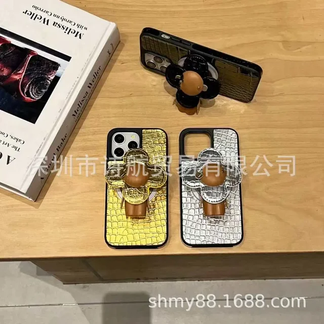 Unbranded Phone Cases Crocodile-Embossed Case with 3D Flower Grip Stand product detail image 9