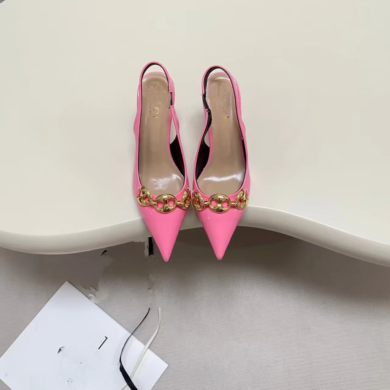 Gucci High Heels Pointed-Toe Chain-Embellished Slingback Stiletto image 4