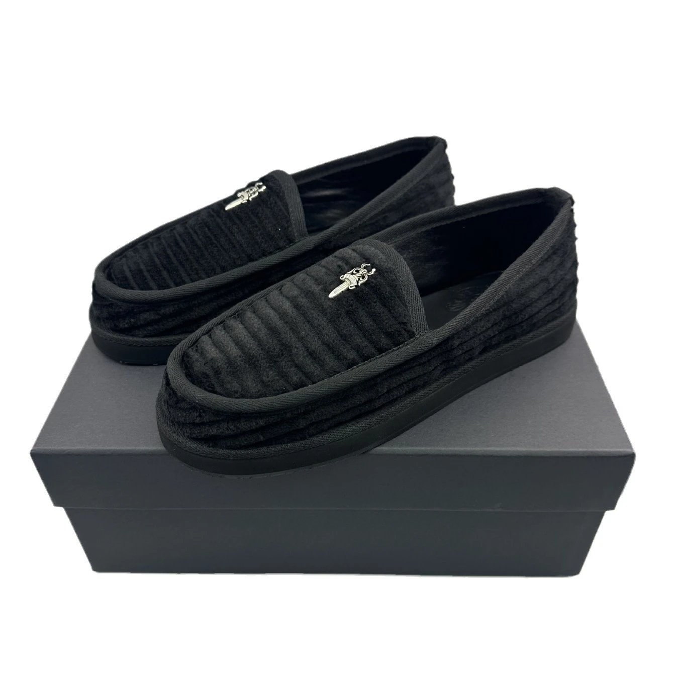 Saint Tears Corduroy Loafers Black Slip-On Shoes - 8