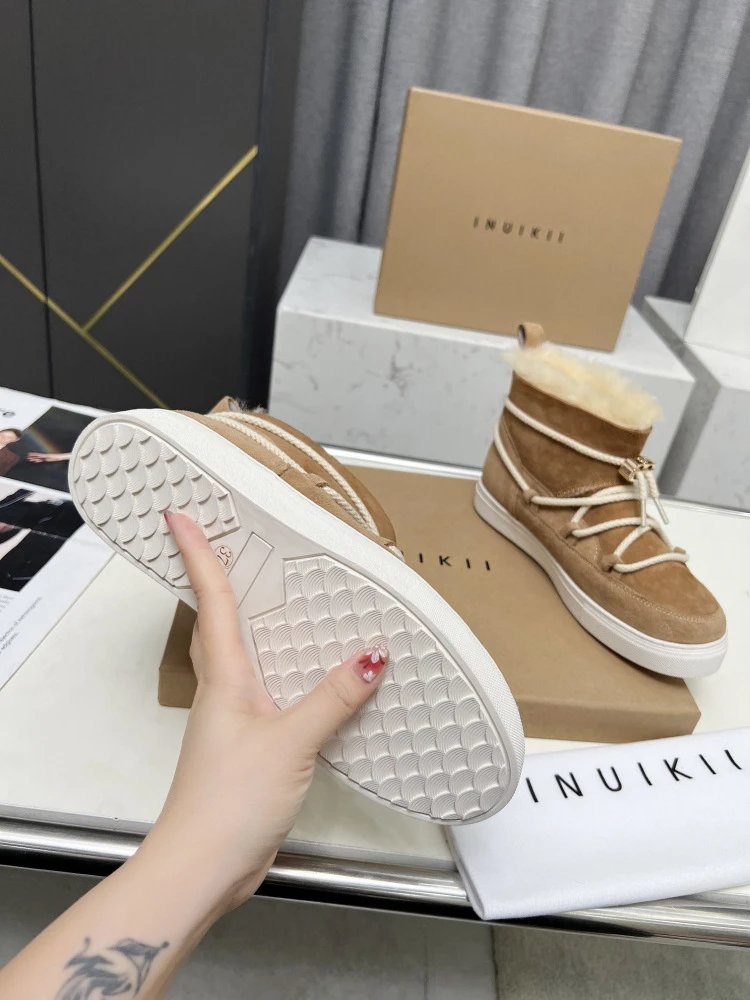 INU IKII Snow Boots Beige Suede With Shearling Lining and Rope Lace Detail - 5
