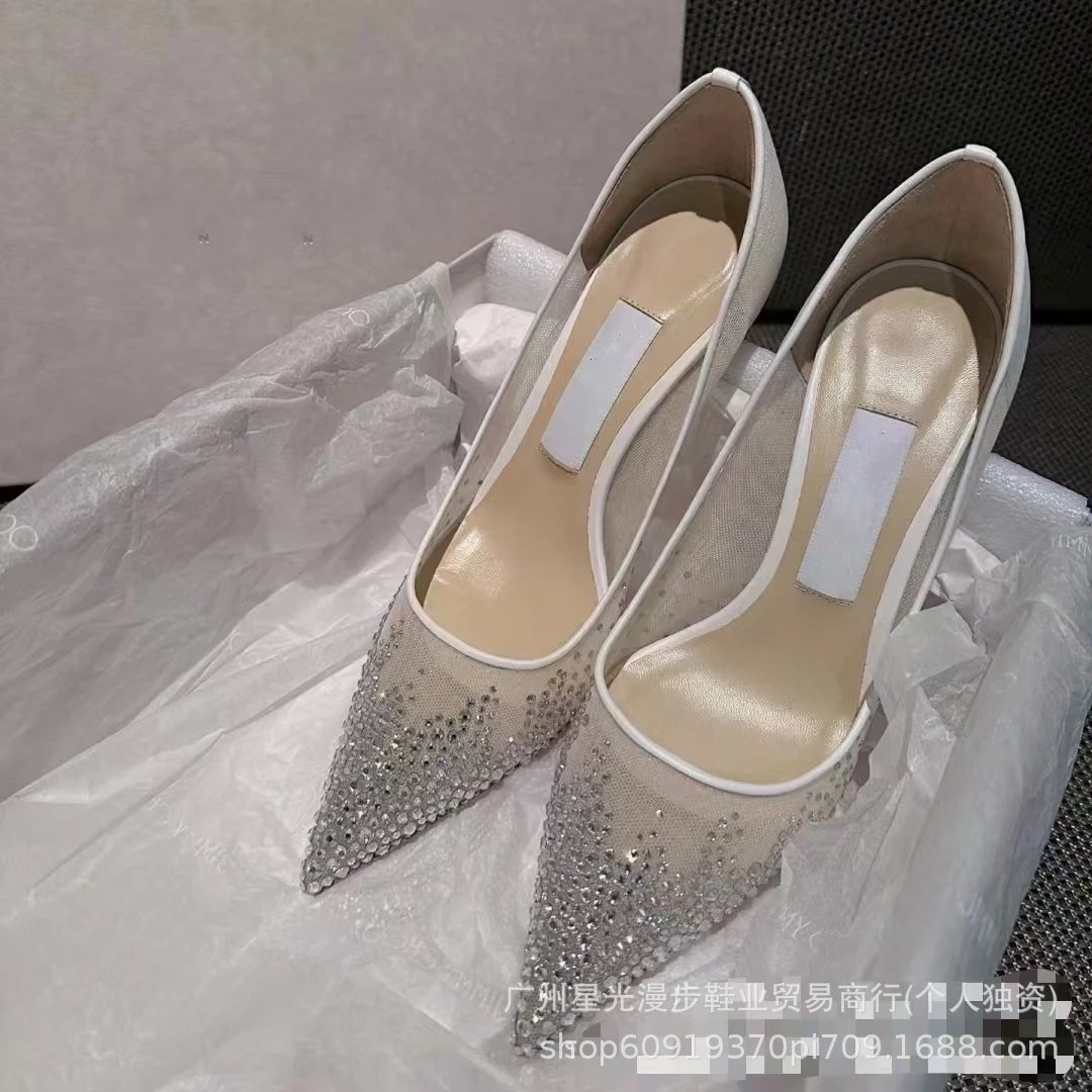 Crystal-Embellished Pointed-Toe Mule Heels Silver - 16