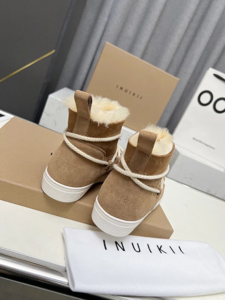 INU IKII Snow Boots Beige Suede With Shearling Lining and Rope Lace Detail - 8