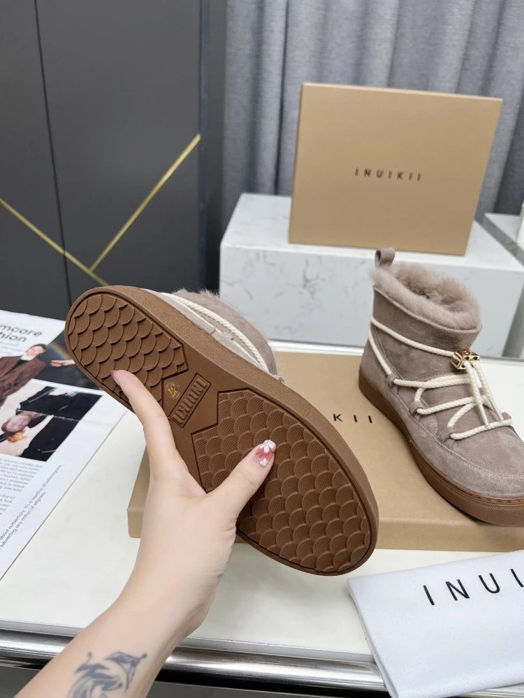 INU IKII Snow Boots Beige Suede With Shearling Lining and Rope Lace Detail - 13