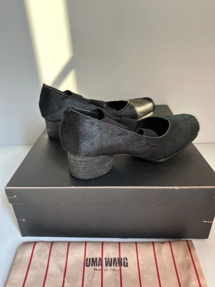 Uma Wang Square-Toe Mary Jane Block Heels Black Shoes - 3