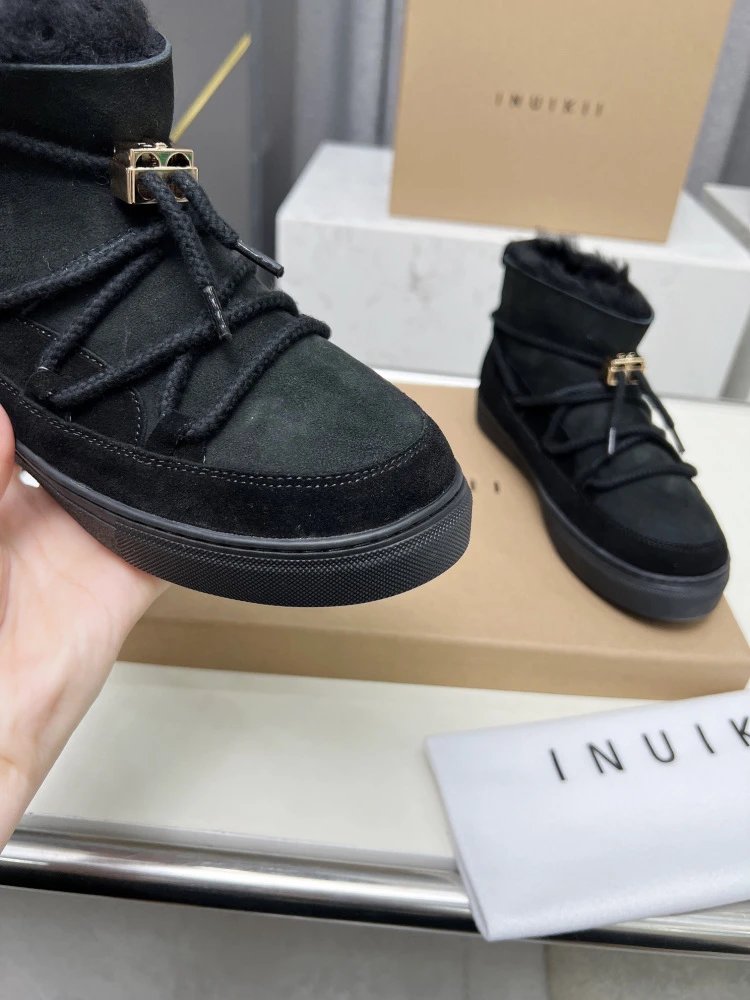 INU IKII Snow Boots Beige Suede With Shearling Lining and Rope Lace Detail - 22