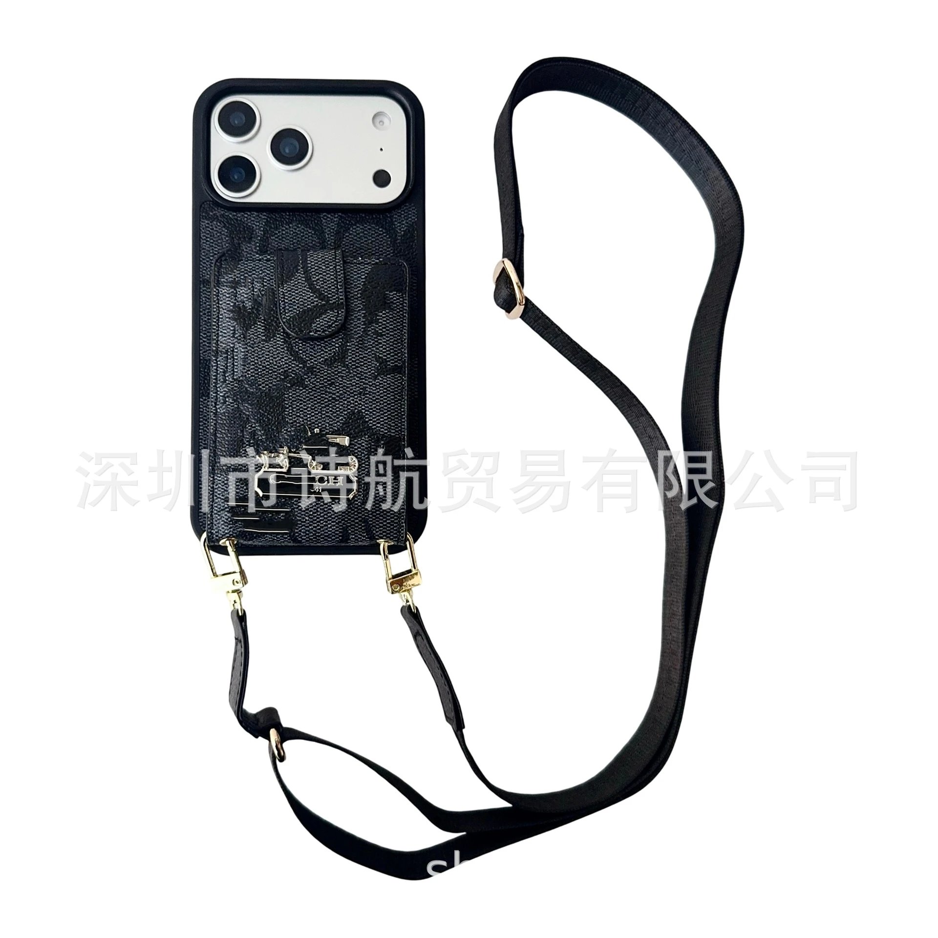 Coach Signature Print Cardholder Phone Case with Strap Black - 11