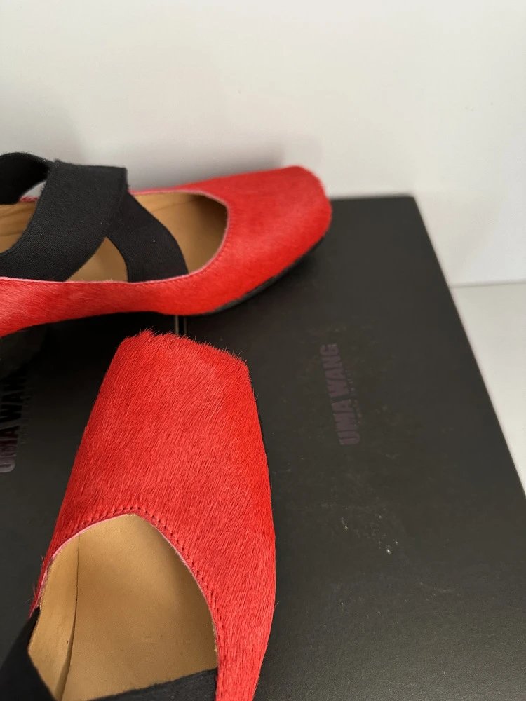 Uma Wang Square-Toe Mary Jane Block Heels Black Shoes - 21
