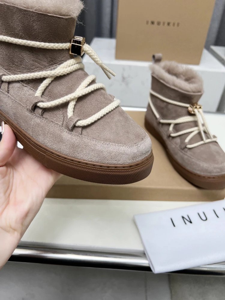 INU IKII Snow Boots Beige Suede With Shearling Lining and Rope Lace Detail - 15