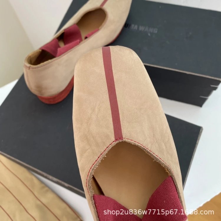 UMA WANG Square-Toe Suede Ballet Flats Red Shoes - 23