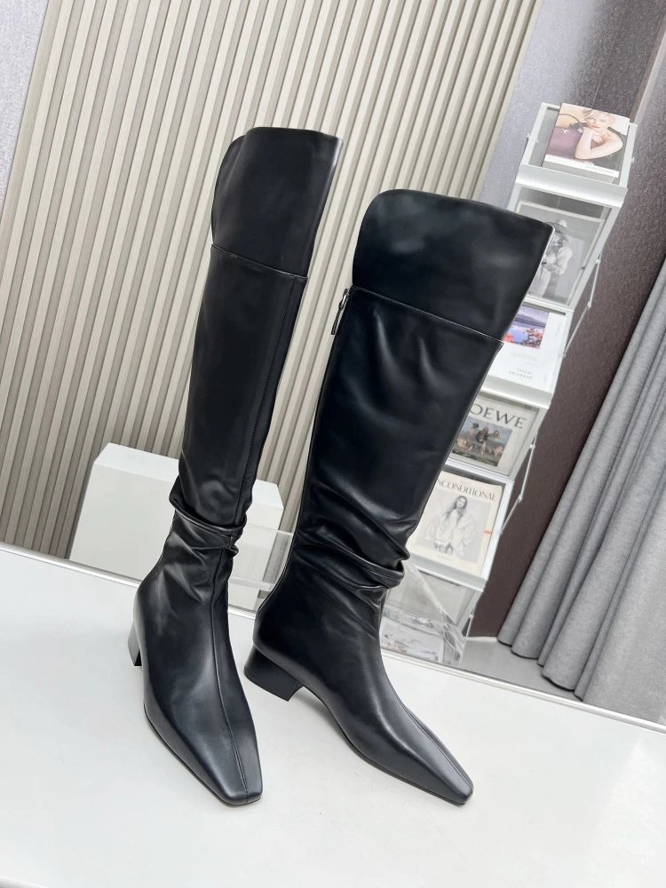 Loewe Square-Toe Knee-High Boots Tan Leather Boots - 4