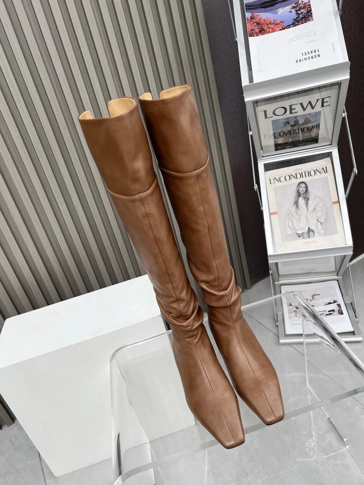 Loewe Square-Toe Knee-High Boots Tan Leather Boots - 13