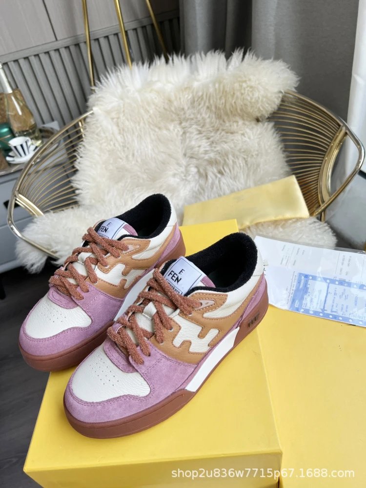 Fendi Fendace Low Top Sneakers Beige Pink Leather Sneakers - 15