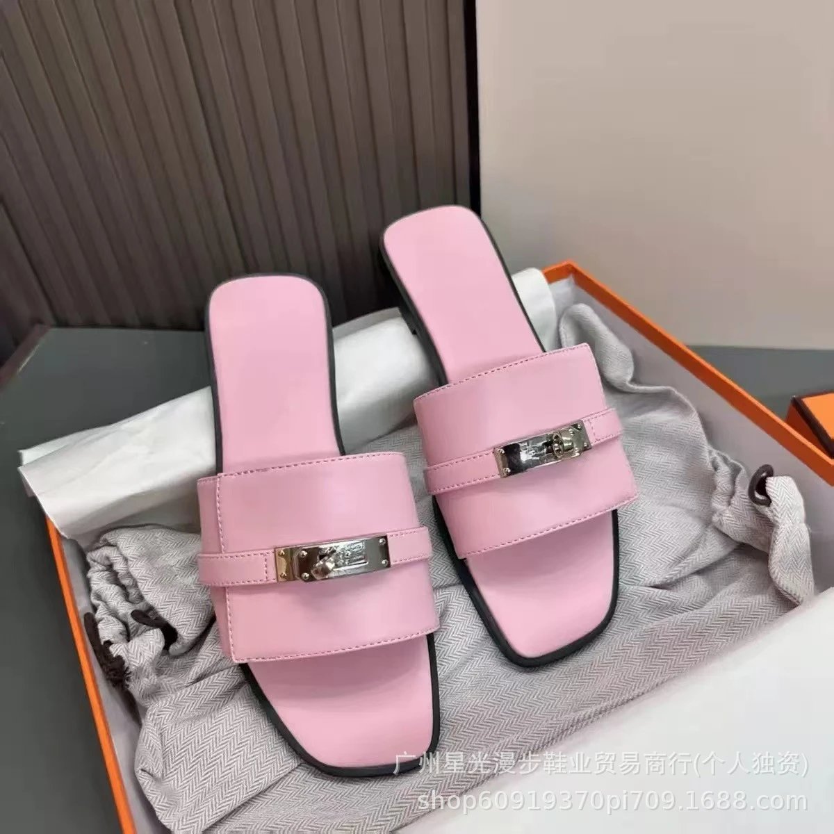 Hermès Oran Slide White Black Leather Sandals - 17