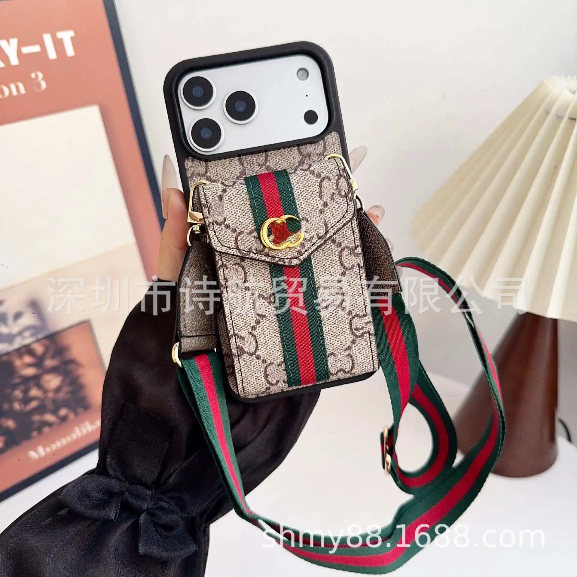 Gucci GG Marmont Phone Crossbody Bag Black Green Red - 3