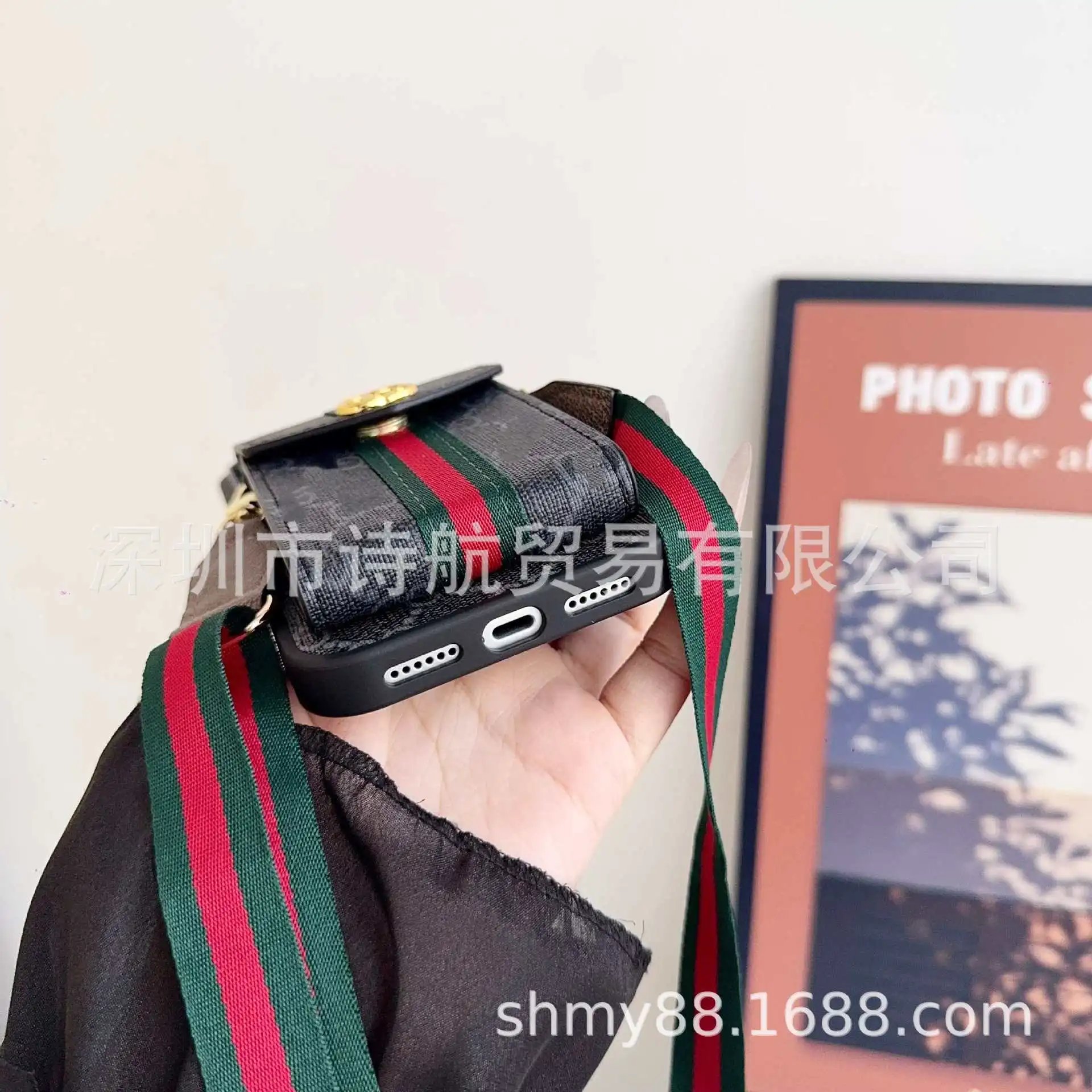 Gucci GG Marmont Phone Crossbody Bag Black Green Red - 9