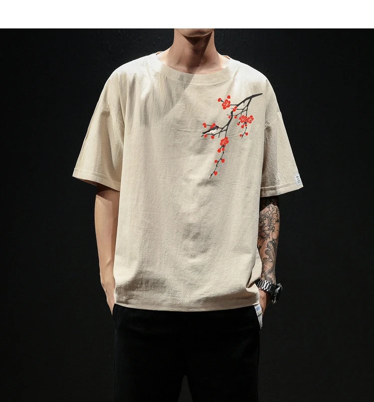 Design Floral Embroidery Oversized T-Shirt Army Green - 7