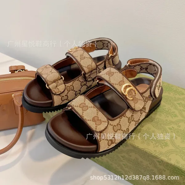 Gucci GG Marmont Double Strap Sandals Beige Brown - 1