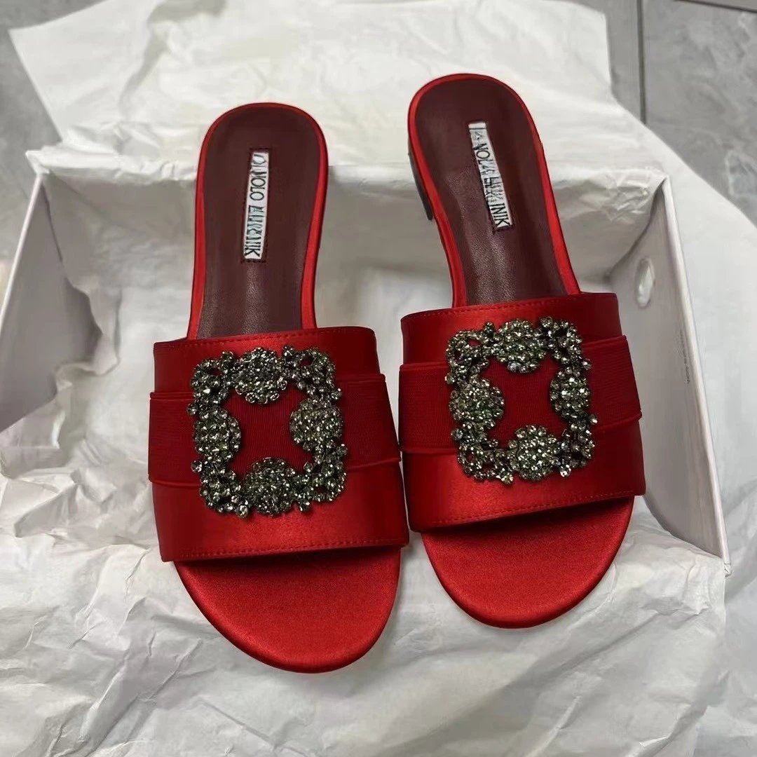 Manolo Blahnik Slippers Flat Satin Slides with Rhinestone Buckle image 3