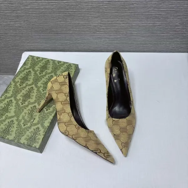 Gucci GG Marmont Pointed-Toe Stilettos Beige Monogram Heels - 1