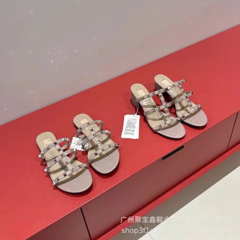 Valentino Rockstud Strappy Mule Sandals Beige