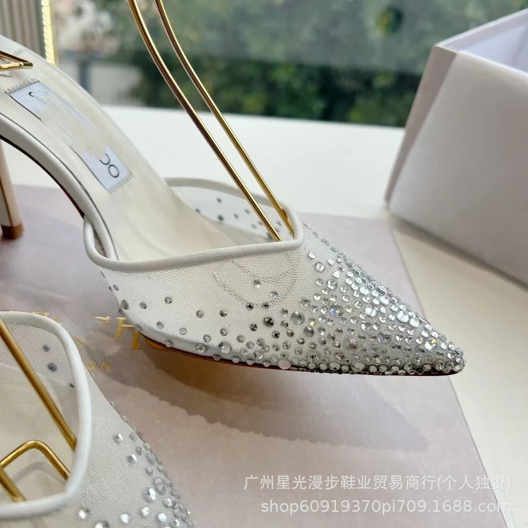 Studded Pointed-Toe Mule Heels in Black, Beige, and White - 15