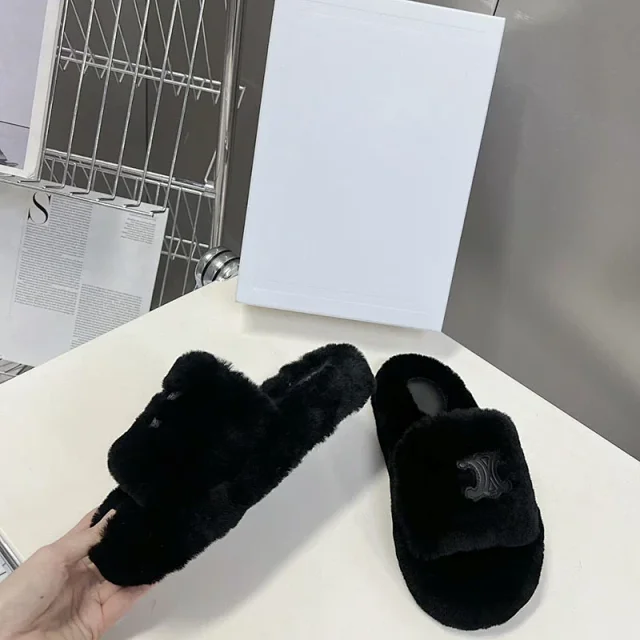 Celine Slippers Triomphe Logo Faux-Fur Slide product detail image 2