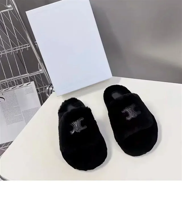 Celine Slippers Triomphe Logo Faux-Fur Slide product detail image 5