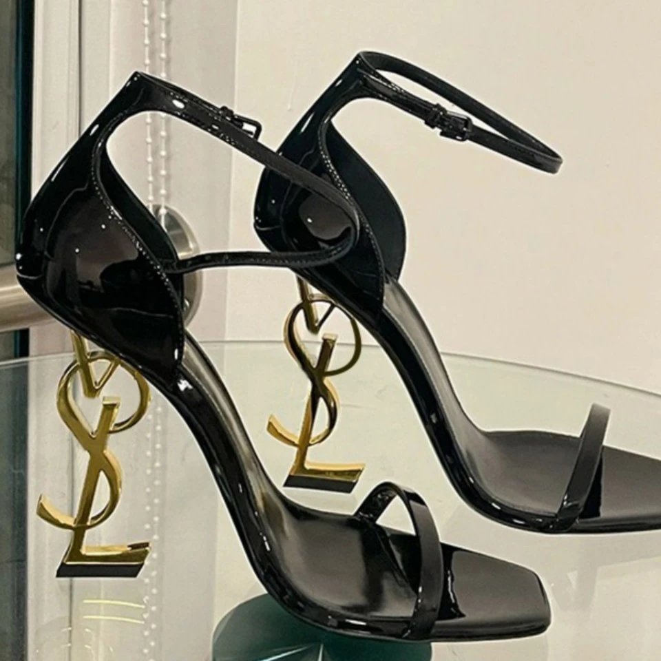 Saint Laurent High Heels Patent Leather Ankle-Strap Logo-Heel Sandals image 1
