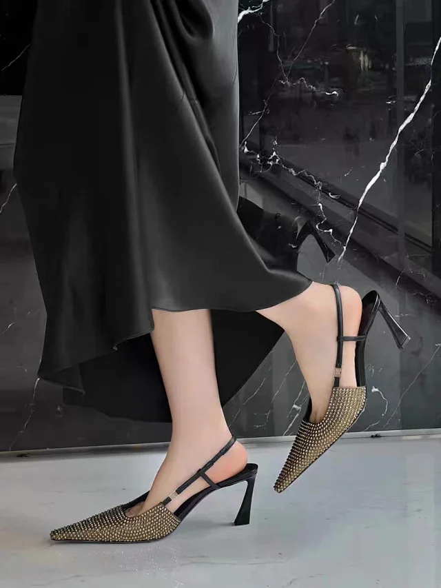 Unbranded High Heels Rhinestone Pointed-Toe Slingback Pumps product detail image 2