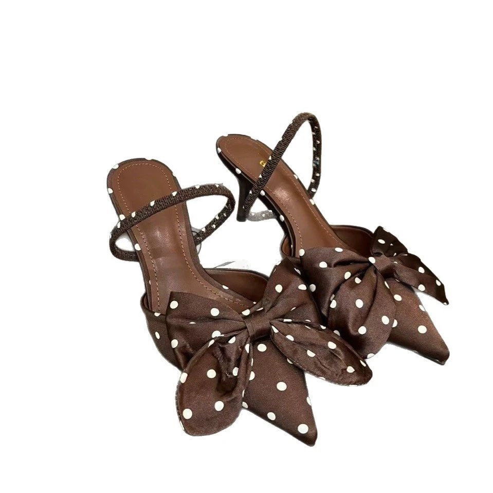 Unbranded High Heels Pointed-Toe Polka Dot Bow Slingback image 5