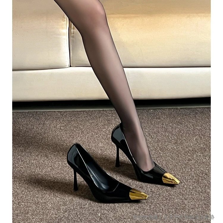 Unbranded High Heels Stiletto Pumps with Gold Metal Toe Caps image 2