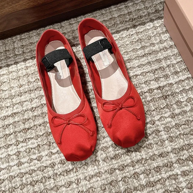 Unbranded Casual Shoes Satin Mary Jane Ballet Flats with Bow and Split Toe product detail image 2