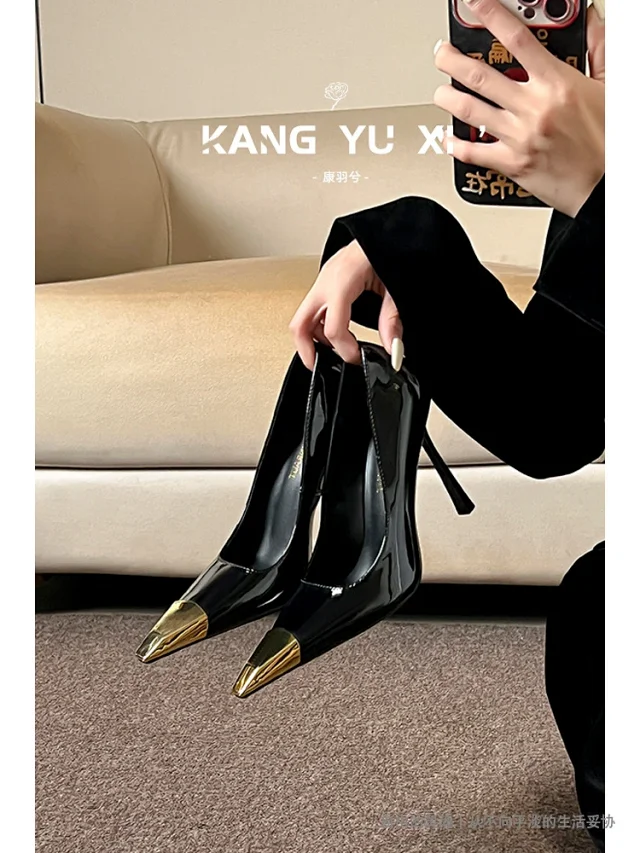 Unbranded High Heels Stiletto Pumps with Gold Metal Toe Caps product detail image 1