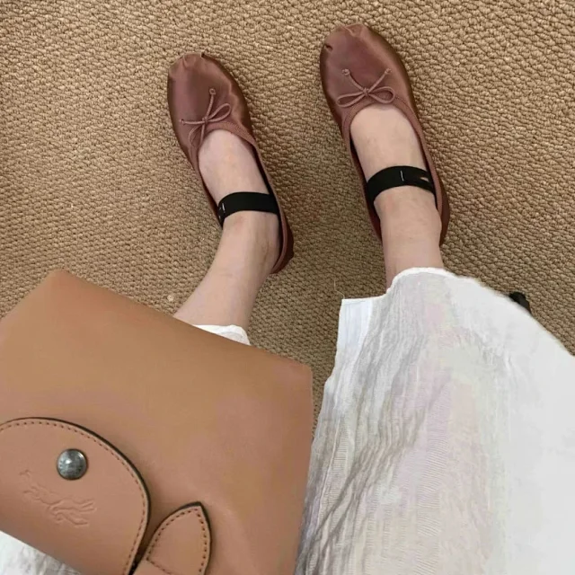 Unbranded Casual Shoes Satin Mary Jane Ballet Flats with Bow and Split Toe product detail image 10