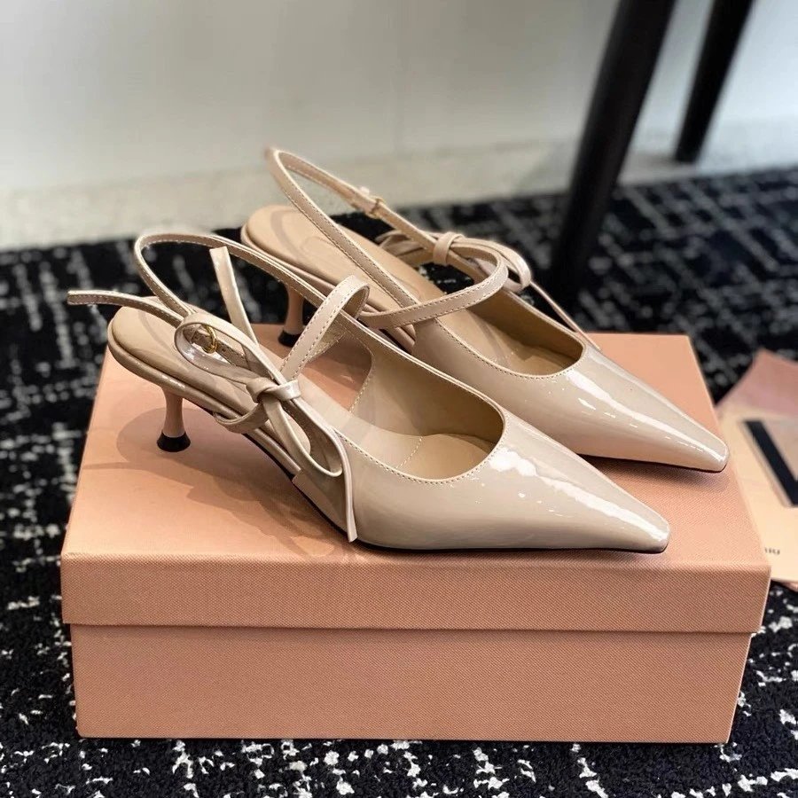Unbranded High Heels Pointed-Toe Patent Slingback Bow image 2