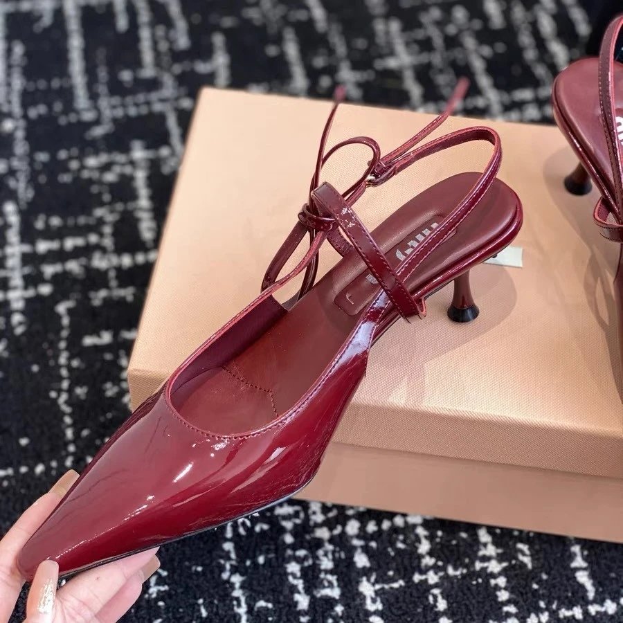 Unbranded High Heels Pointed-Toe Patent Slingback Bow image 3