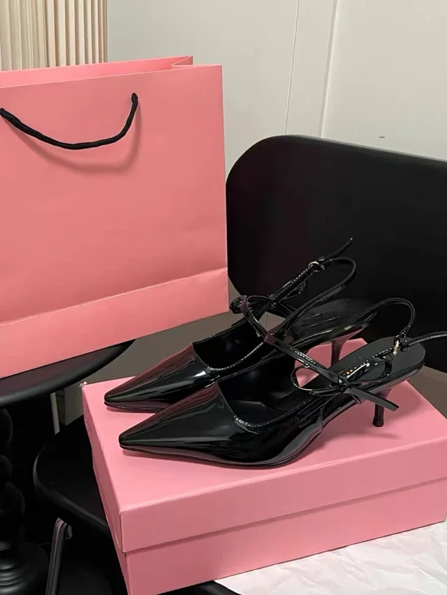 Unbranded High Heels Pointed-Toe Patent Slingback Bow product detail image 3