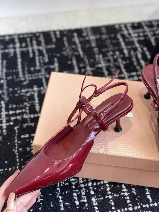 Unbranded High Heels Pointed-Toe Patent Slingback Bow product detail image 5