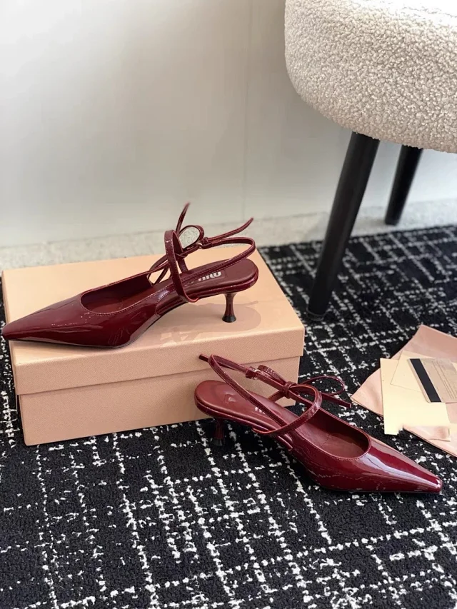 Unbranded High Heels Pointed-Toe Patent Slingback Bow product detail image 7