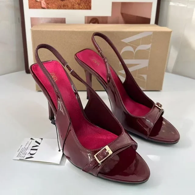 ZARA High Heels Patent slingback open-toe buckle stiletto product detail image 3