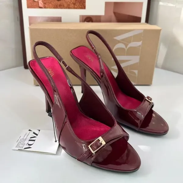 Zara Patent Leather Slingback Heels Burgundy - 1