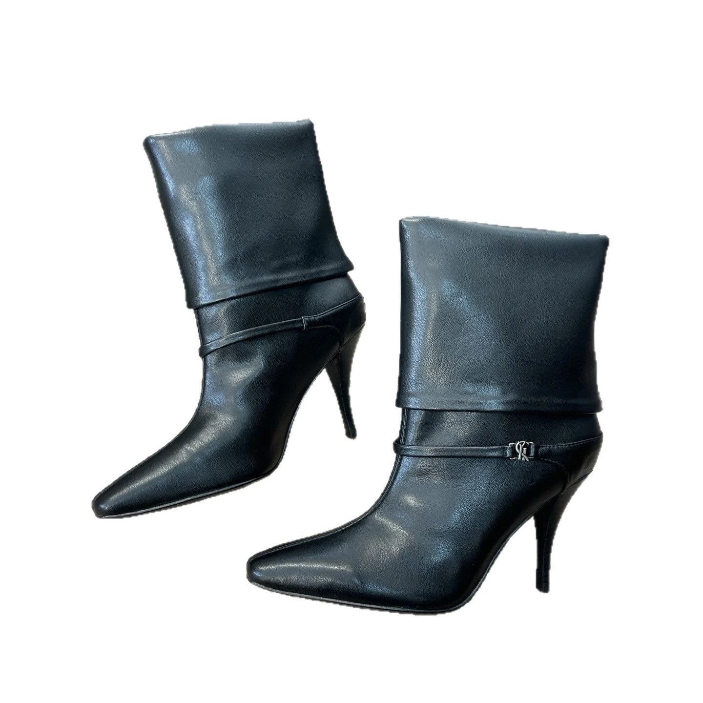 BASHALIHUALL Boots Pointed-Toe Fold-Over Stiletto with Buckle Strap image 5