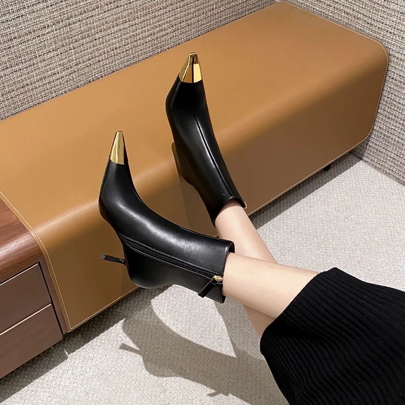 Saint Laurent Paris Opyum Ankle Boots Black with Gold Toe Cap - 10