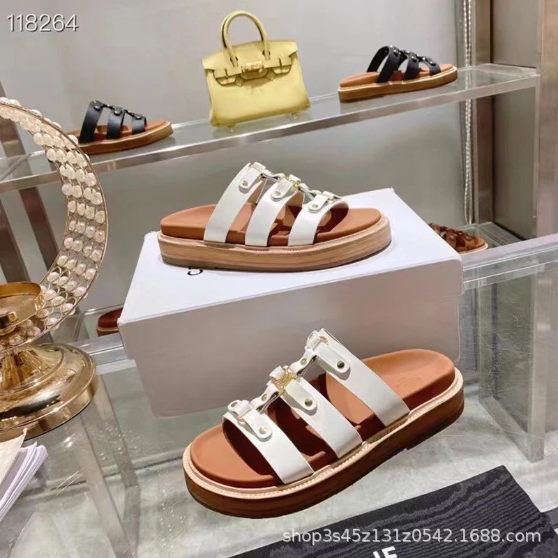 Dior J'Adior Slide Sandals White with Gold Hardware Sandals - 5