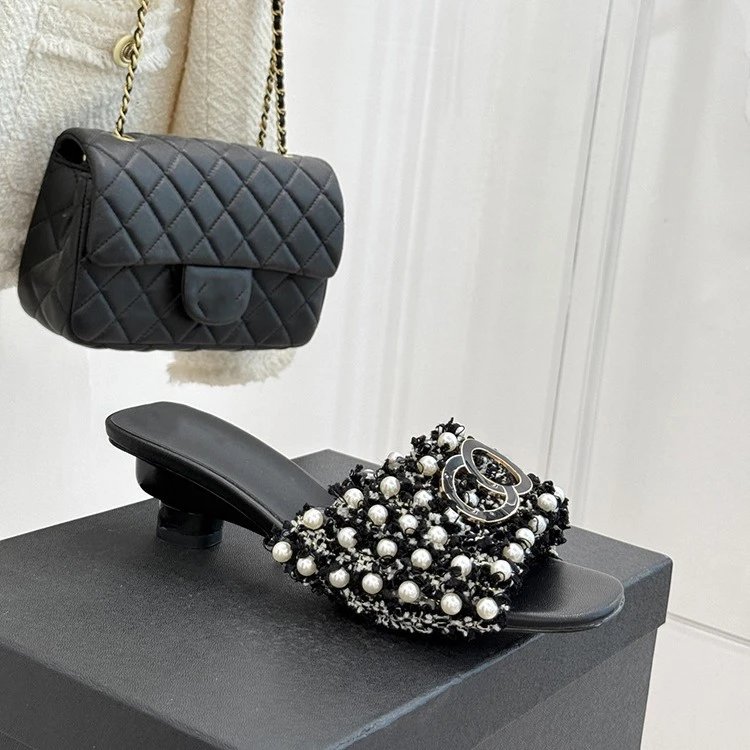 Chanel Sandals Pearl-Embellished Open-Toe Block-Heel Mules image 2