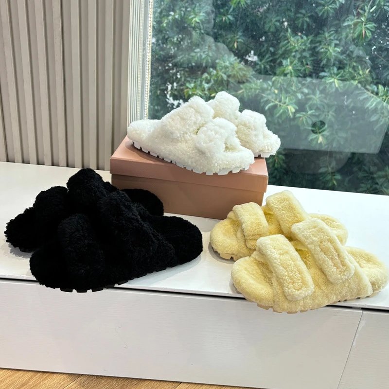 Unbranded Slippers Faux Fur Double-Strap Open-Toe image 2