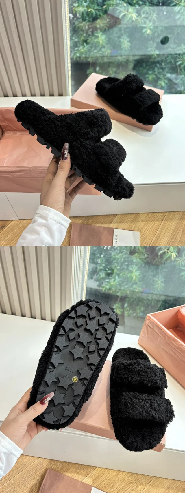 Unbranded Slippers Faux Fur Double-Strap Open-Toe product detail image 3