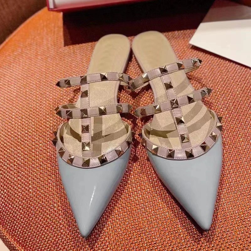Valentino Garavani Rockstud Flat Mules Light Blue